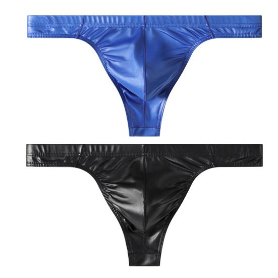 Men Glossy Sexy Thongs Silky Smooth Underpants Imitation Leather Soft Low-Waist Thong Briefs for Date Party