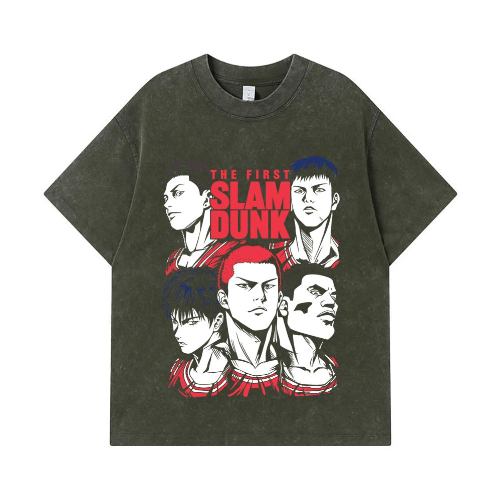 275 GSM Washed T-shirts 100% Cotton Slam Dunk V6 Print Unisex Heavy Cotton T Shirt