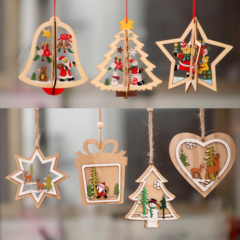 Wooden Laser-Cut Christmas Tree Ornaments: Small Star & Bell Pendants