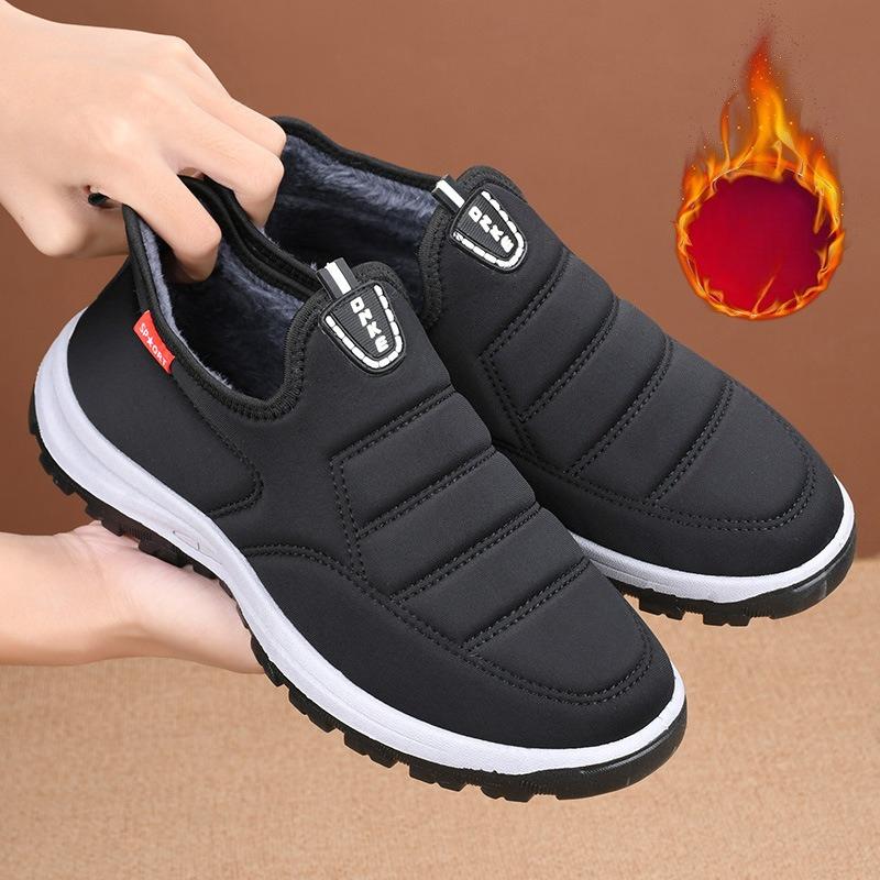 Fleece and Thickened Warm One-foot Men's Cotton Shoes, Waterproof Soft-soled Anti-slip Shoes