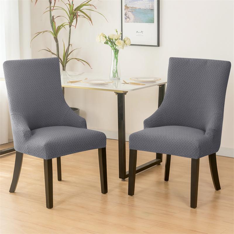 1Pc Stretch Dining Chair Cover Jacquard Spandex Chair Slipcovers Elastic High Back Sloping Armchairs Cover For El Kitchen