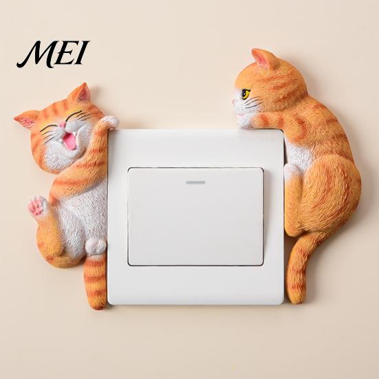 Cat Light Switch Cover 3D Sticker, Decorative Resin Wall Plate Cover, Cute Animal Decor Stickers, Peel And Stick decorations for Home Bedroom