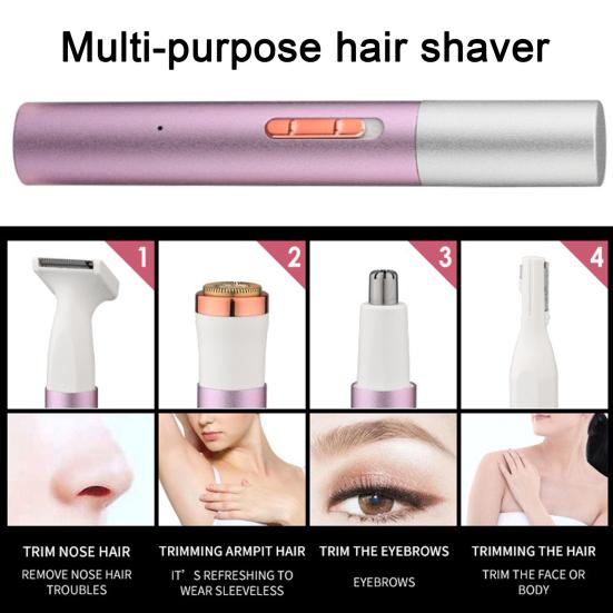 Женский триммер для волос со сменными насадками 3/4, многофункциональная электробритва, инструмент для удаления волос в области носа, ушей, тела, бикини, рук, ног