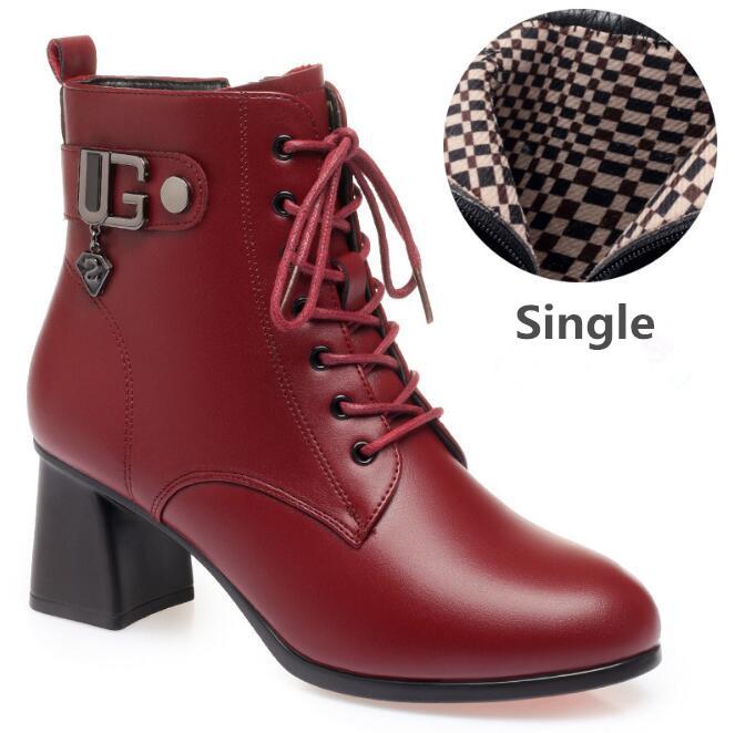 Женские ботильоны из натуральной кожи, женские плюшевые теплые нескользящие зимние ботинки, женская обувь на высоком каблуке, женские ботинки на толстом каблуке