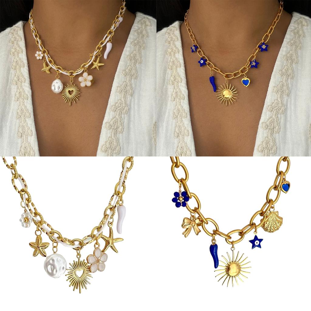 Adjustable Stainless Steel Rope Chain Necklace with Various Pendant Beach Neck Jewelry Suitable for Women and Girls