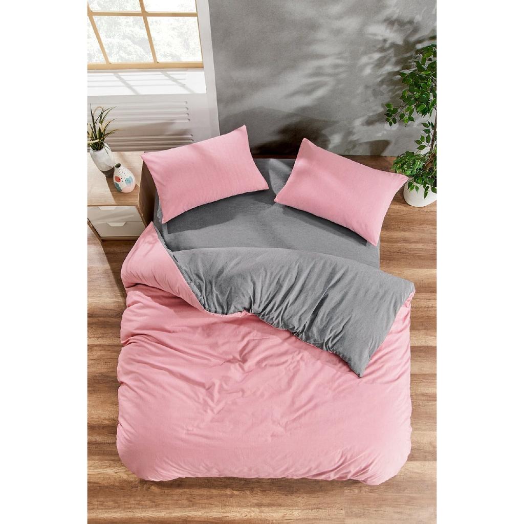 White Square Anthracite Single Duvet Cover Set With Rubber Sheet And 1 Pillow Case