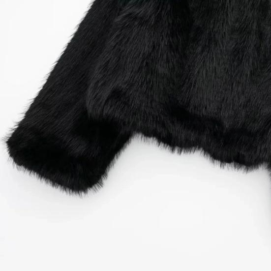 Осень-зима Женский кардиган Пальто Искусственный мех Утолщенный плюш Отложной воротник Чистый цвет Длинные рукава Однотонный кардиган Куртка