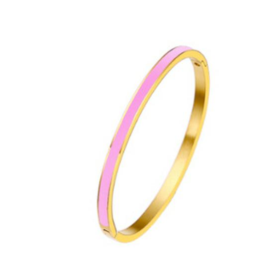 Женский браслет-бангл из титановой стали с золотой эмалью 4 мм и застежкой