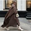 Elegant Oversized Scarf Collar Pockets Woolen Overcoats Women Fashion Buttons Long Sleeve Thicken Jackets Lady Outerwear