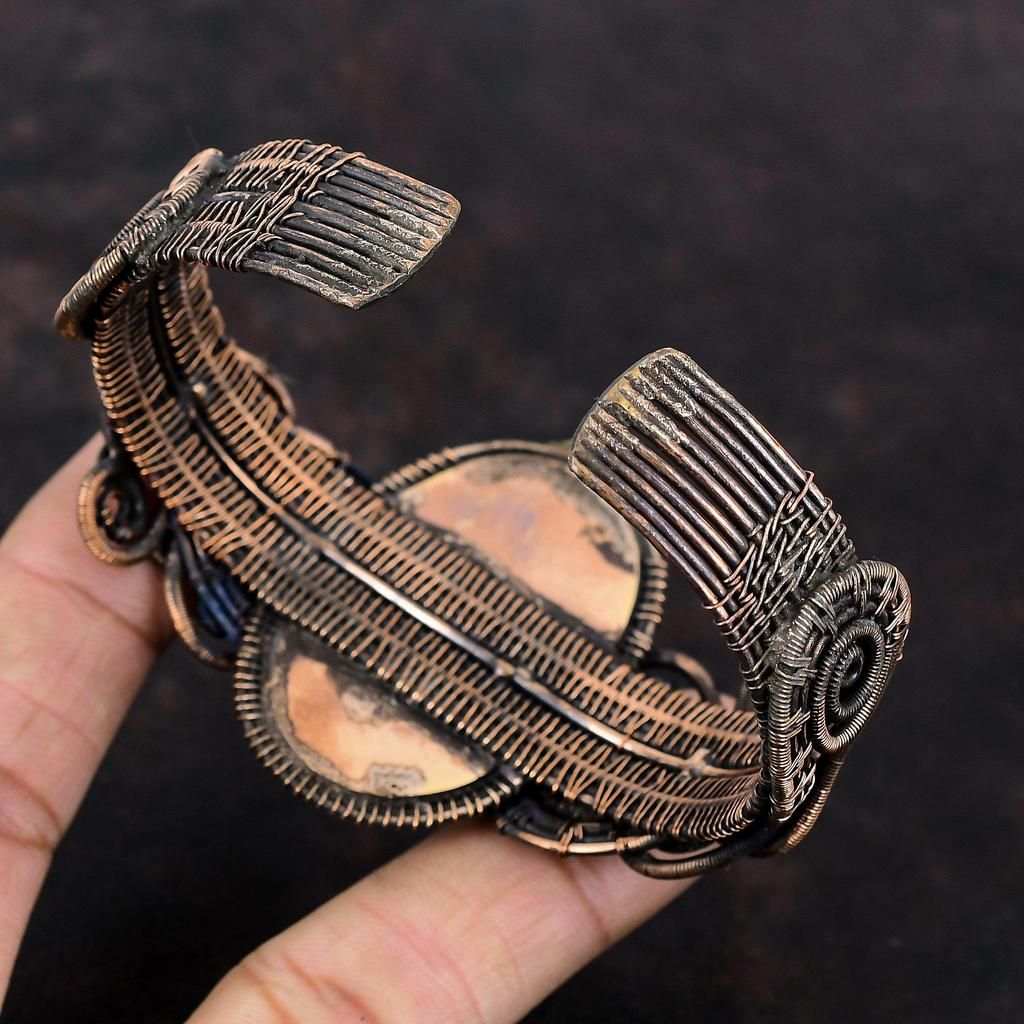 Лепидолитовый браслет, браслет из медной проволоки, регулируемый браслет-манжета, браслет с драгоценными камнями, ювелирные изделия из медной проволоки, цветочная манжета ручной работы, подарок для него