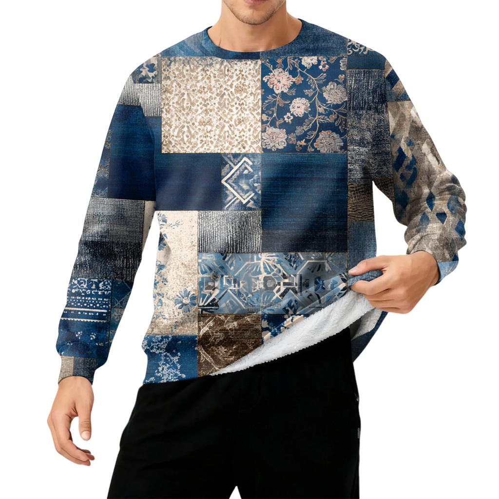 Мужская толстая теплая толстовка с флисовой подкладкой и круглым вырезом