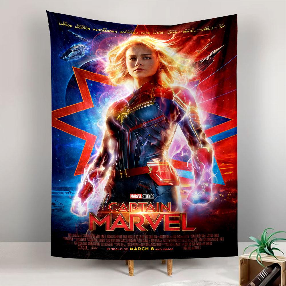 Captain Marvel Tapestry Wall Hanging, Brie Larson Space Hero Art, Marvel Movie Wall Decor for Bedroom Dorm