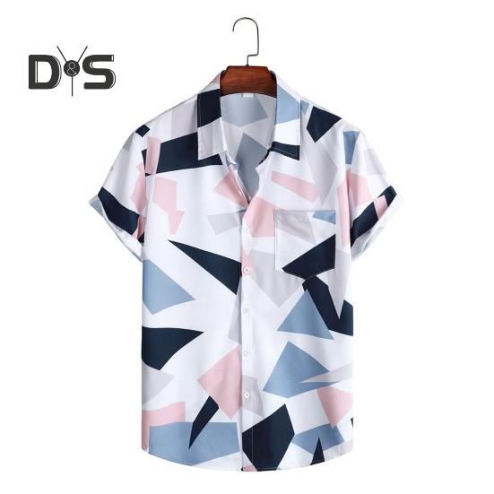 Мужская летняя пляжная рубашка с цветочным принтом и лацканами, свободный мягкий однобортный нагрудный карман с короткими рукавами, гавайский топ средней длины для отпуска