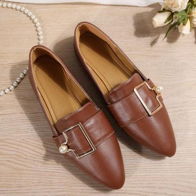 Модная женская обувь на плоской подошве Chaussures De Femme Однотонная Базовый Простой Стиль Широкий Квадратный Носок Удобные Лоферы с Жемчугом