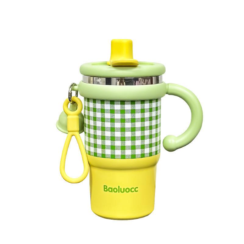 Plaid 600ml Stainless Steel Coffee Cup With Handle And Leakproof Lid For Commuting