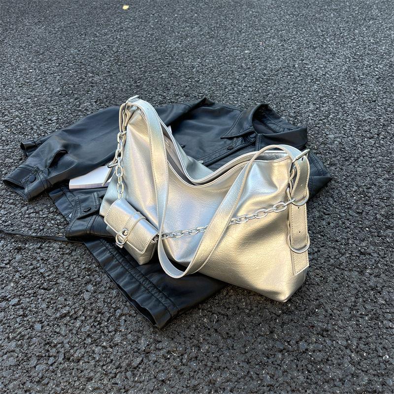 Модная женская трендовая модная большая вместительная серебряная мягкая сумка из искусственной кожи под мышками, сумки-бродяги на плечо