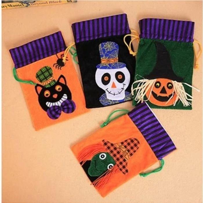 Sacs à bonbons Halloween - AIMOONSA - Ensemble 4 pièces - Multicolore - Motifs effrayants - Matériau résistant