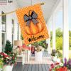 2D AT 1pc Double-Sided Garden Ag Orange Pumpkin With Black And White Bow Polyester Fabric, Perfect for Patio, Gar