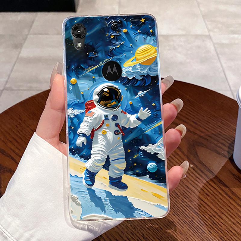 Casing For Motorola Moto E6 Case Aesthetic Cute Cat Astronaut Transparent Soft Silicone TPU Back Cover For MotoE6 e 6 Phone Case