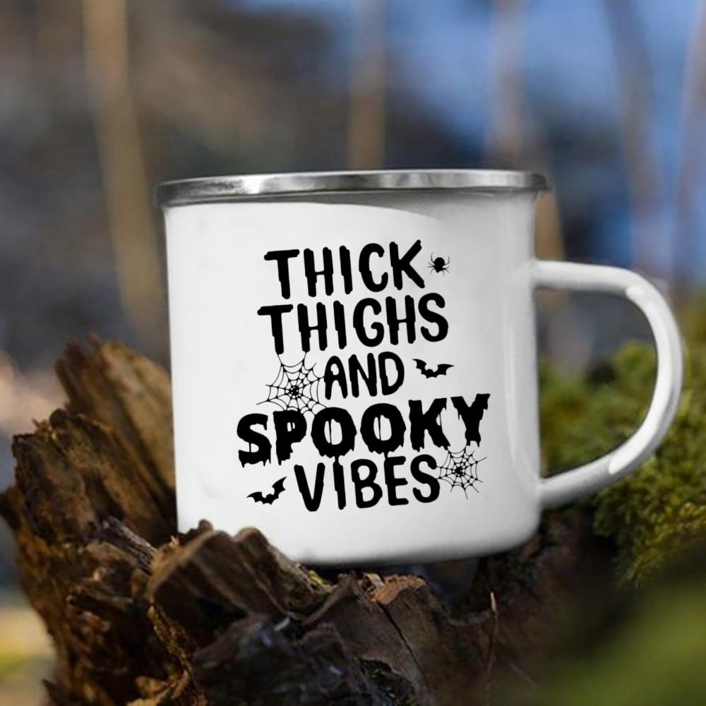 Witch Pumpkin Printing Mug Retro Halloween Enamel Handle Cups Coffee Tea Milk Mugs Party Kitchen Decorate Fun Gift for Children