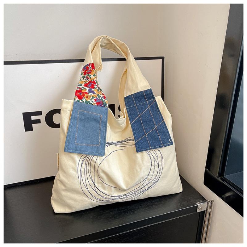 Вышитая холщовая сумка женская большой вместимости новая летняя универсальная повседневная на плечо сумка-тоут для студентки