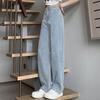 Women Jeans High Waist Button Zipper Closure Vintage Loose Fit Pockets Straight Wide Leg Streetwear Pants Daily Wear Long Trousers