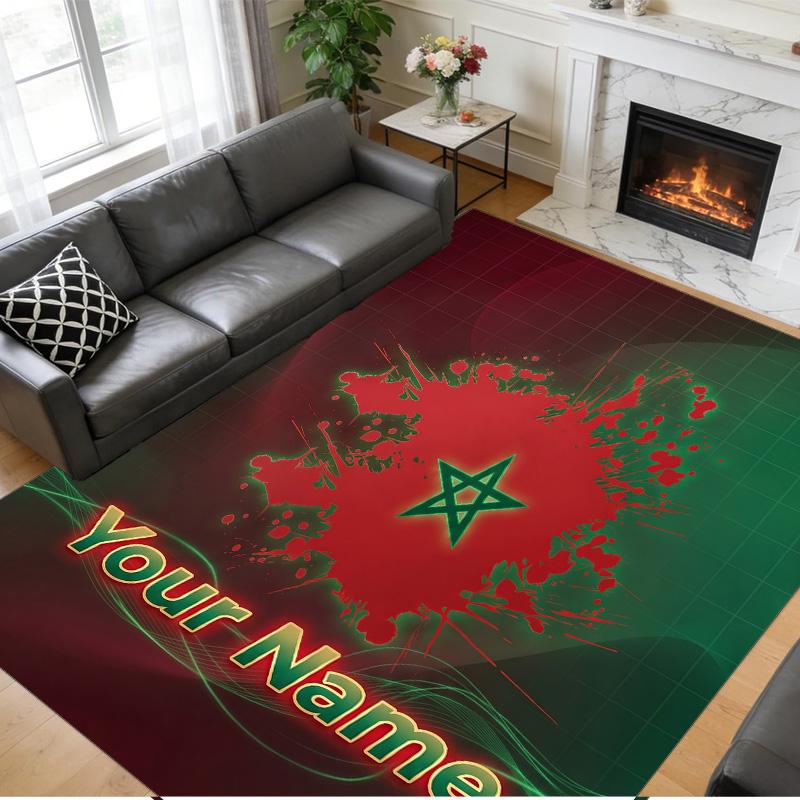 Crystal Velvet Rug Custom Name Text, Soft Non Slip Floor Mat Home DecorMorocco Football