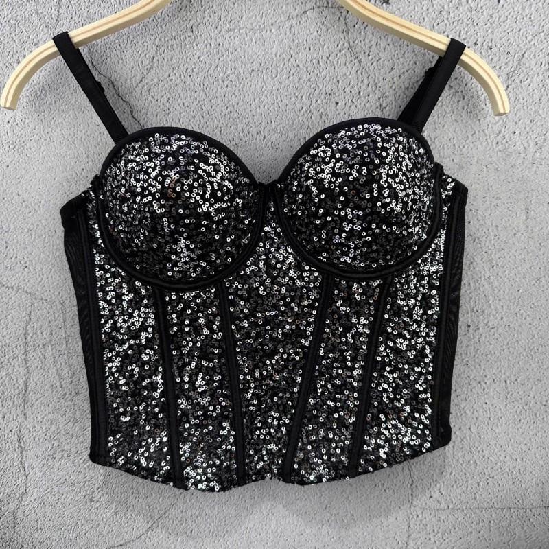 Womens Sequin Bustier Top Corset Style Short Slim Fit Club Party
