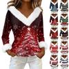 Women's T Shirt Tee Print Shirt Long Sleeve Party Fleece Collar V Neck  Top