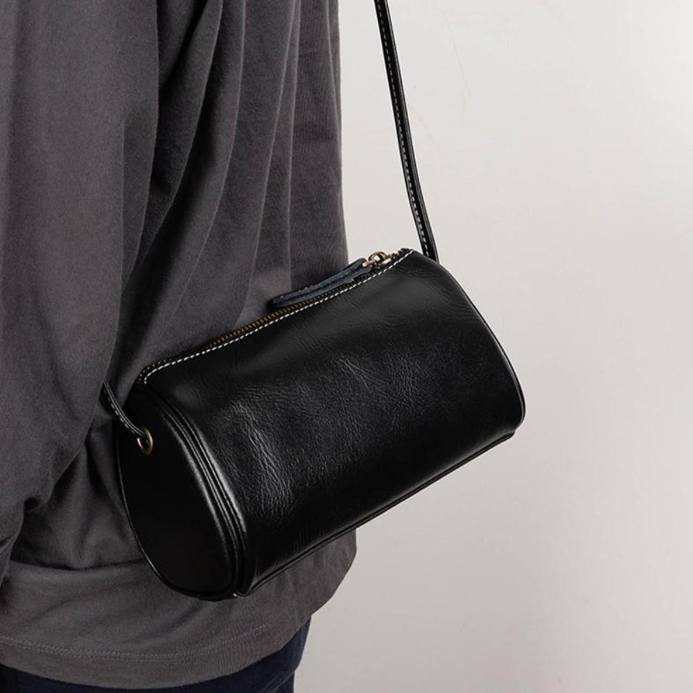 Vintage PU Leather Handbag Leather Shoulder Bag Fashion Small Cylinder Crossbody Bag Casual Wear