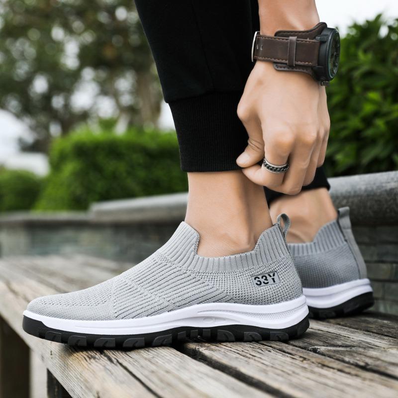 Летающие вязаные мужские туфли новые туфли-лоферы на одной педали нескользящая мягкая подошва мужские повседневные туфли однотонные спортивные туфли мужские