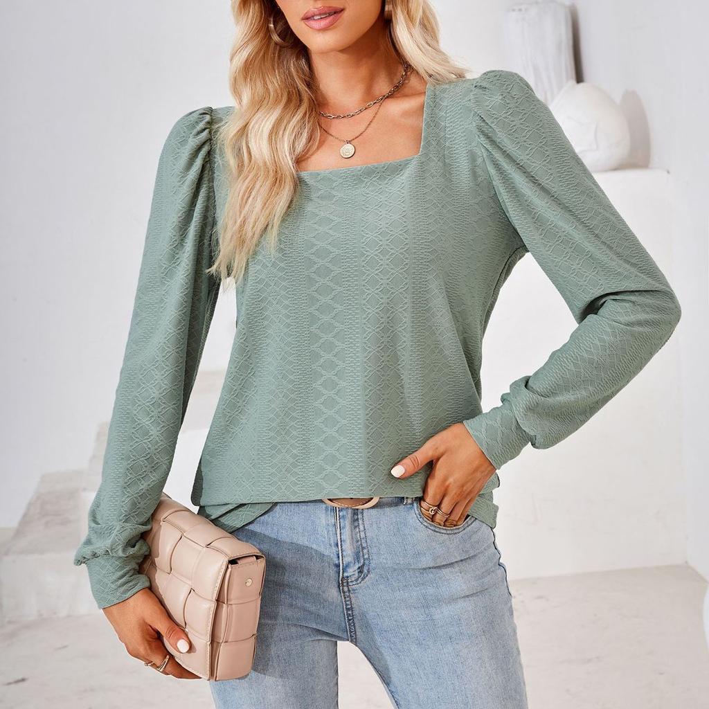 Женская модная однотонная футболка с длинным рукавом и квадратным вырезом