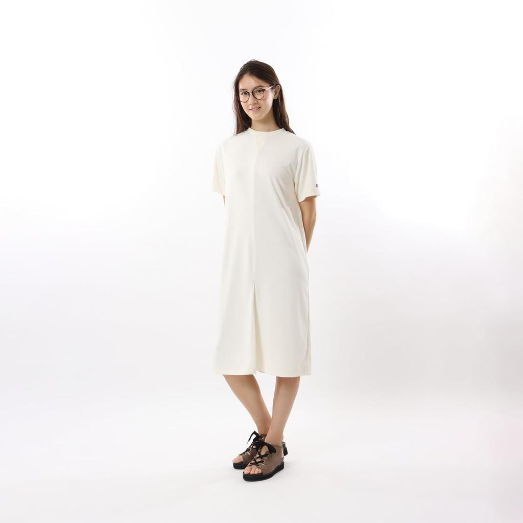 One Piece Short Sleeve Embroidered Script Logo One Piece Dress Casual [Champion] Women's CW-Z318 Off-White