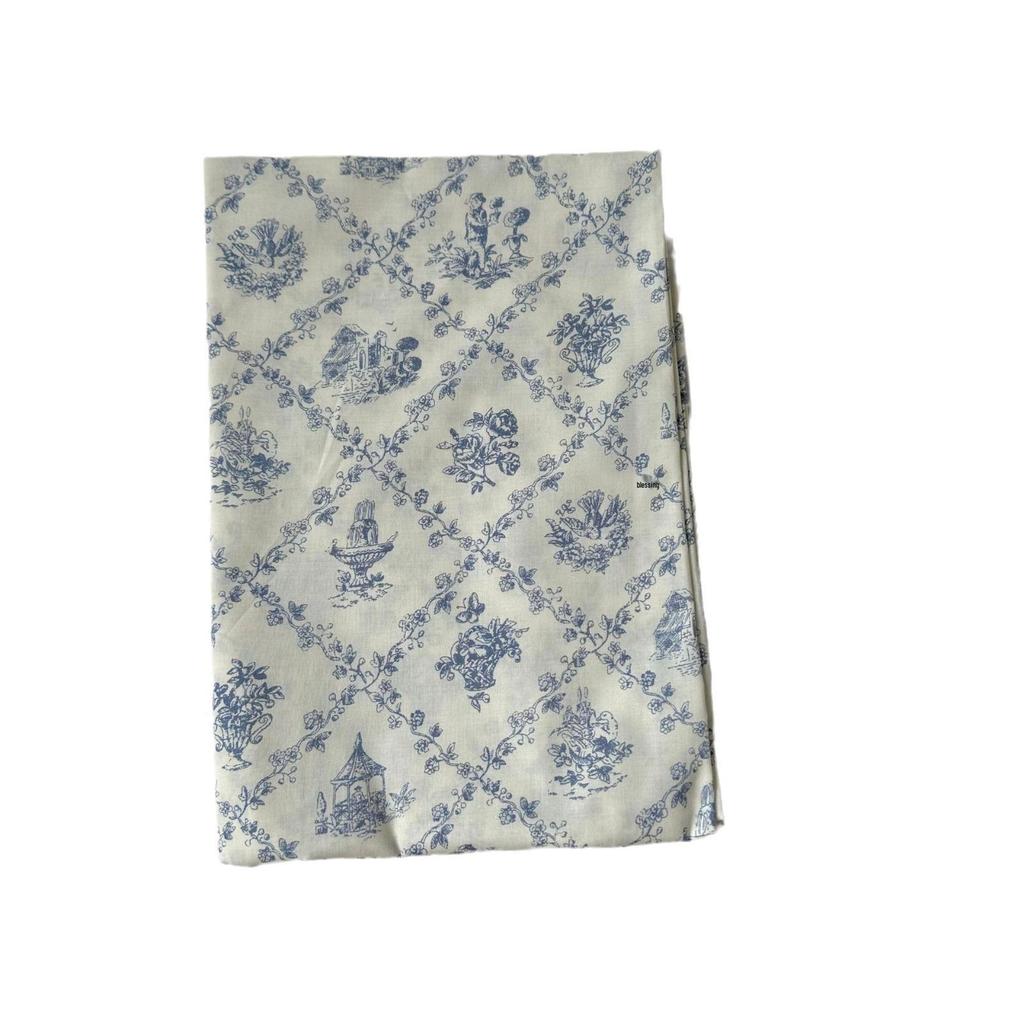 100% Cotton Digital Print Fabric: Retro Blue & White Floral Design for Children's & Women's Dresses and Handbags