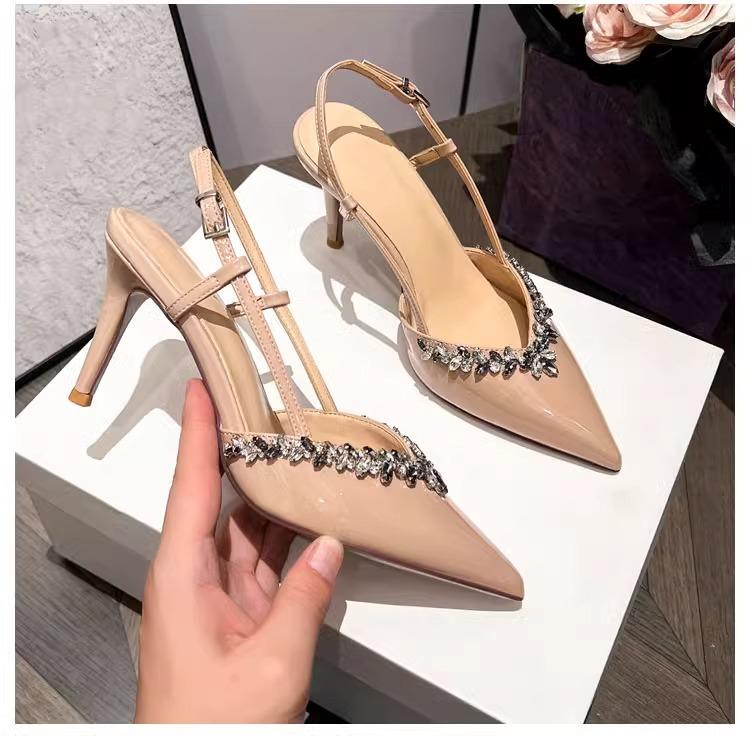Модные женские туфли-лодочки Сексуальные с острым носком на тонком высоком каблуке Обувь Роскошные туфли со стразами Банкетные туфли Кожаные туфли для платья Свадебные туфли для женщин