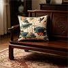 Chinoiserie Lotus Heron Throw Pillow Cover Vintage Watercolor Flower Bird Decorative Cushion Case For Sofa Couch Home Decor