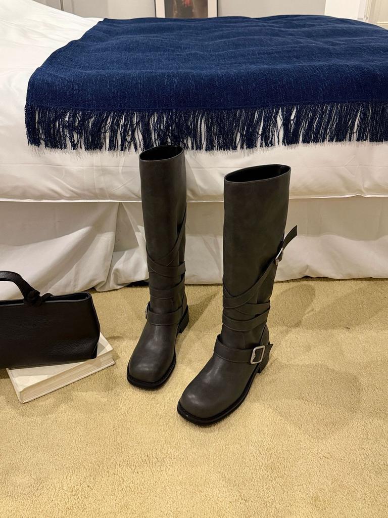 Autumn and winter versatile French retro old square head western cowboy boots women's tall thick heel knight boots women