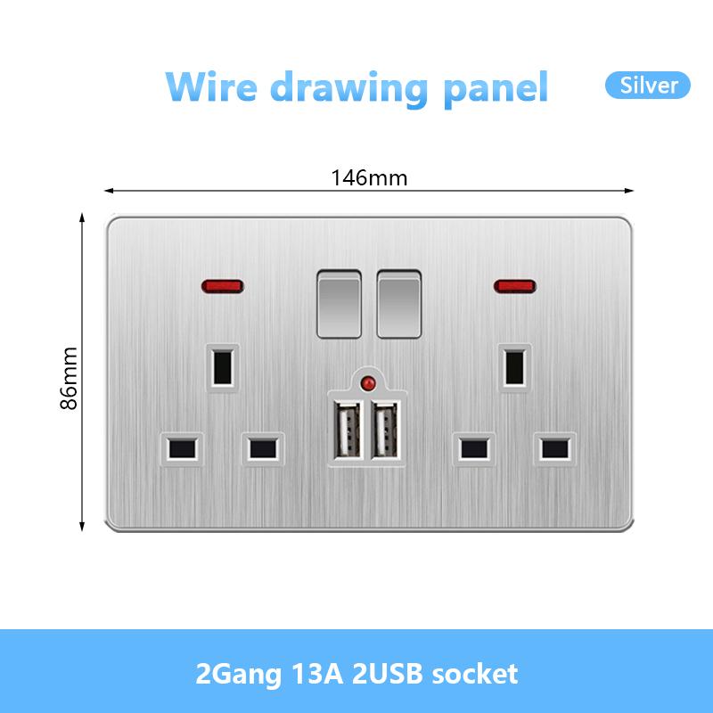 Универсальная 5-контактная розетка, стандартная британская настенная розетка USB на 13 А, 3-контактная электрическая розетка 220 В со светодиодным индикатором