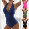 Women V Neck Swimsuit One Piece Swimsuit Halter Backless Ruched Bathing Suit Sexy Bathing Suit Padded Thong Swimwear