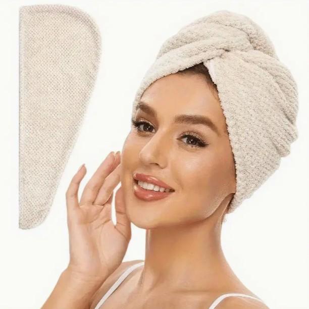 Однотонное текстурированное полотенце для волос, шапочка для сухих волос 9,8 "X 25,5" впитывающее полотенце для волос, застегивающееся на пуговицы для женщин