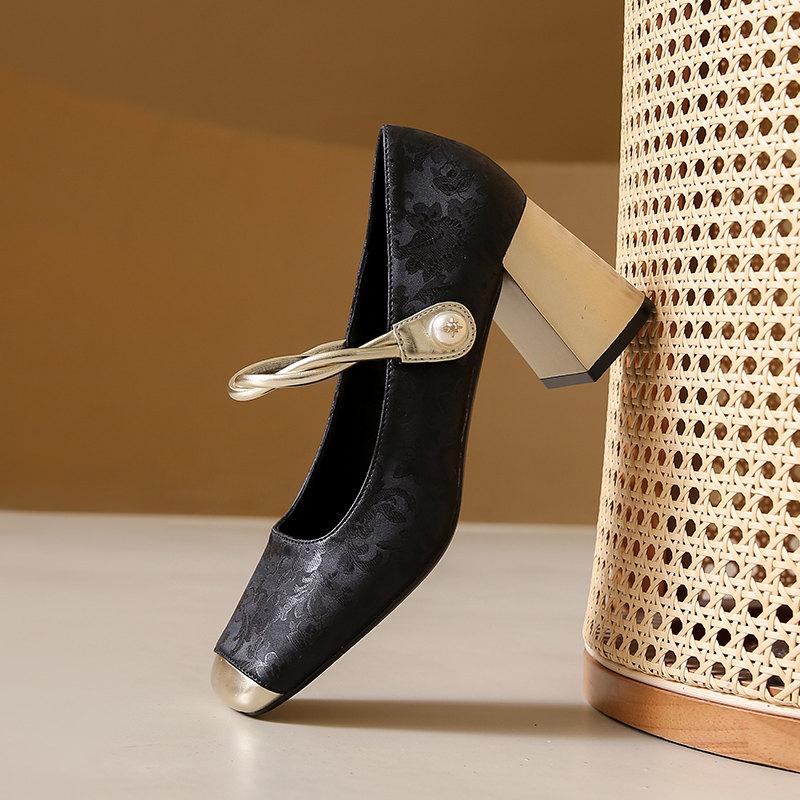 Модные элегантные туфли-лодочки с квадратным носком, женские туфли Мэри Джейн, французский модный принт с неглубоким высоким каблуком, женские туфли-лодочки с квадратным каблуком