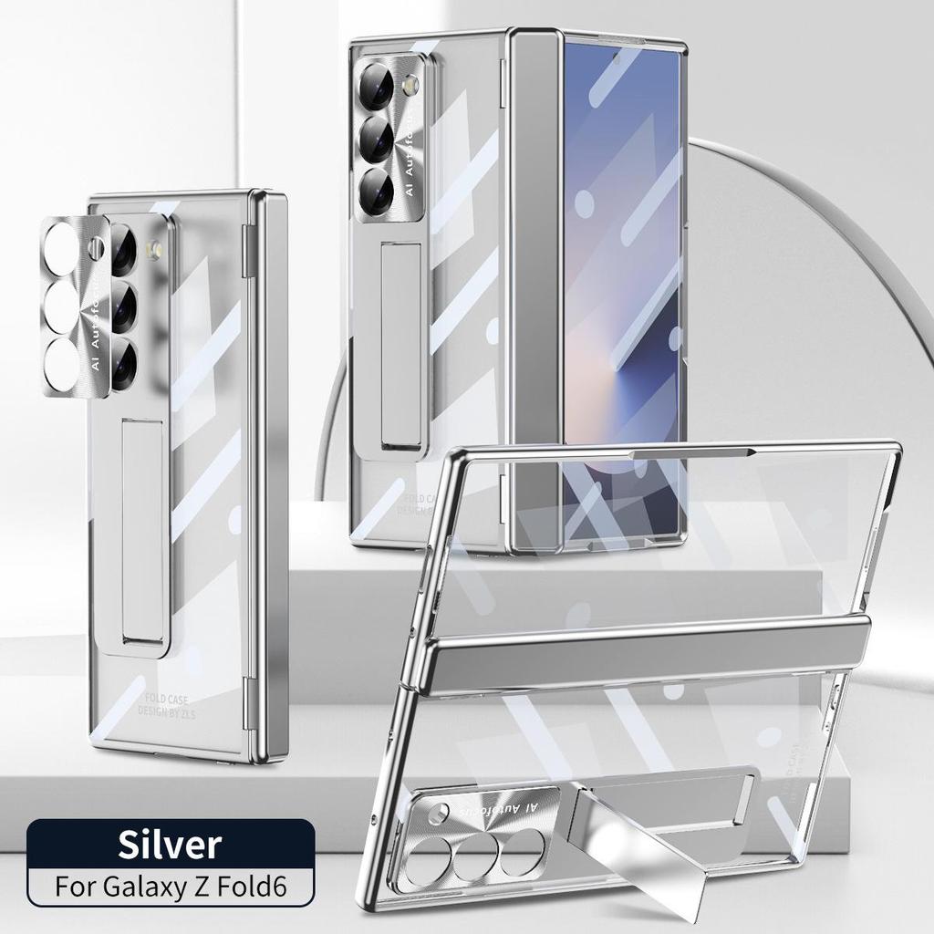 Чехол для Samsung Z Fold7/6: Двойной шарнир, Слот для стилуса, Гальванизированная прозрачная оболочка, Полная защита.