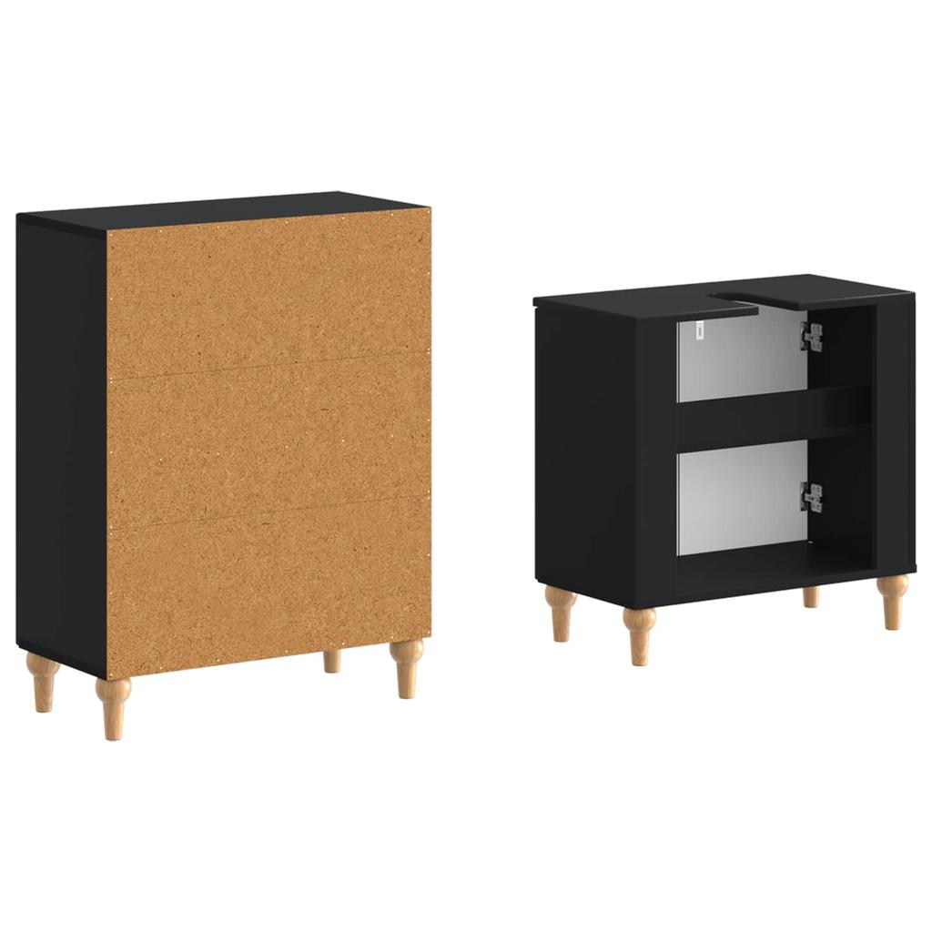 2 Piece Bathroom Cabinet Set ALKMAAR Black Wood Material