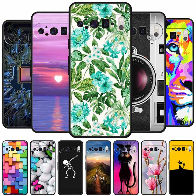 Чехол для Google Pixel 10 Pro XL 5G Милый Кот ТПУ Черный Мягкий Силикон Задняя Крышка Цветы Ударопрочный Бампер Чехол 6.8" Чехол для Телефона