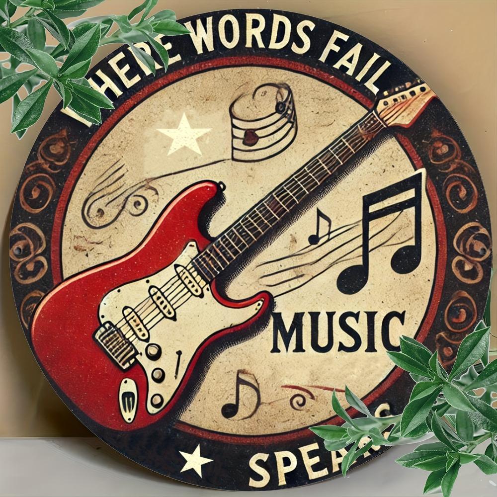 Vintage Music Lover D High Definition Metal Wall Art Red Electric Guitar Musical Notes Typography Poster Retro s Rock and R