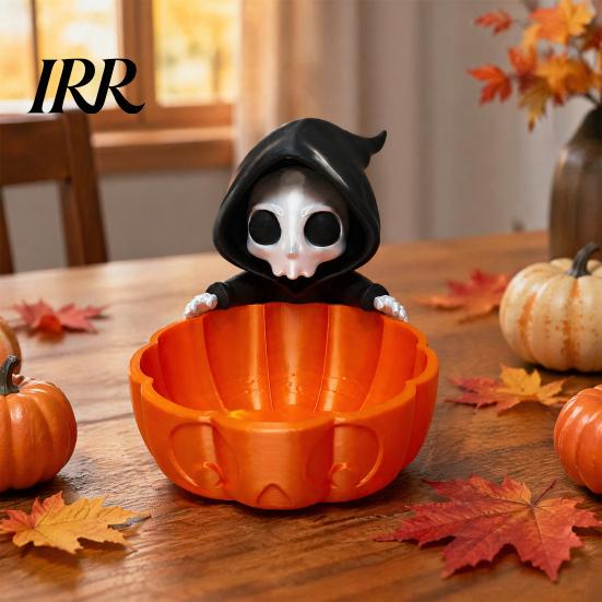 Small Potted Plant Stand Halloween Candy Bowl, 3D Printed Grim Reaper Snack Holder Dish, Spooky Fun Seasonal Home Accents Skeleton Serving Bowl