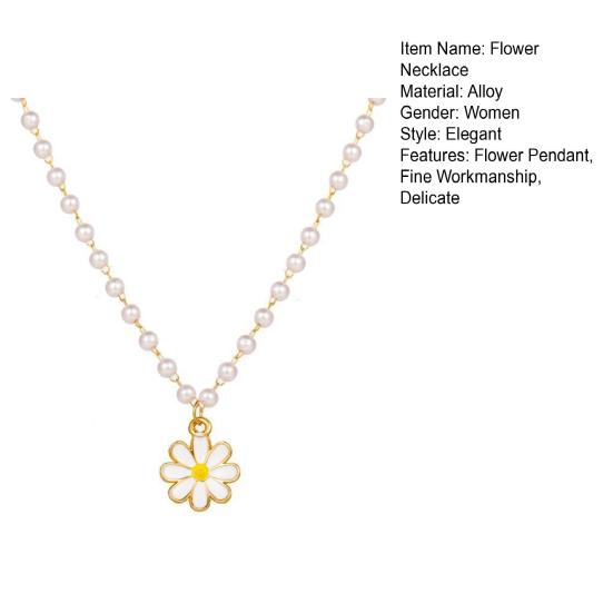 Женское ожерелье с белым цветком, капающее масло, темпераментное, блестящее, с искусственным жемчугом, бисерная цепочка, кулон, ожерелье, модная бижутерия