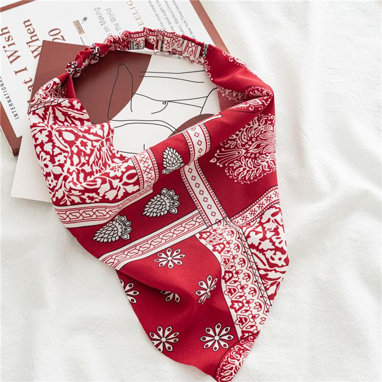 Summer Women Solid Color Head Scarf Vintage Triangle Bandanas Chiffon Elastic Hairbands Children Girl Headbands Hair Accessories