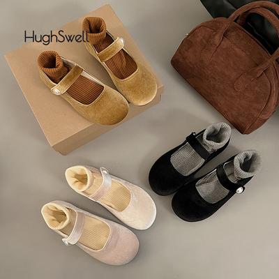 Модные лаконичные бархатные балетки женские с жемчужной пряжкой велюровые туфли Мэри Джейн женские ретро с круглым носком неглубокие лоферы