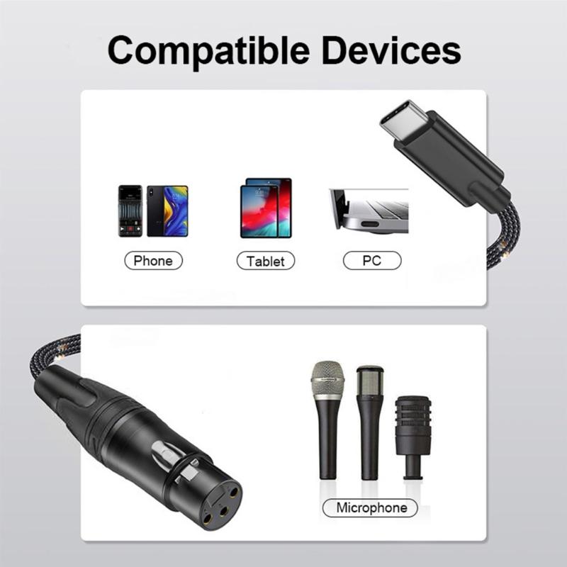 Кабель 1/1,5/2 м, 3-контактный female на USB C, USB C на 3-контактный female Aux для подключения микрофонов к смартфонам, планшетам
